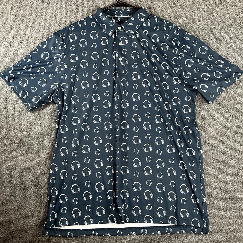 Swing Juice Golf Polo Mens XL Blue Headphones Print Performance Shirt